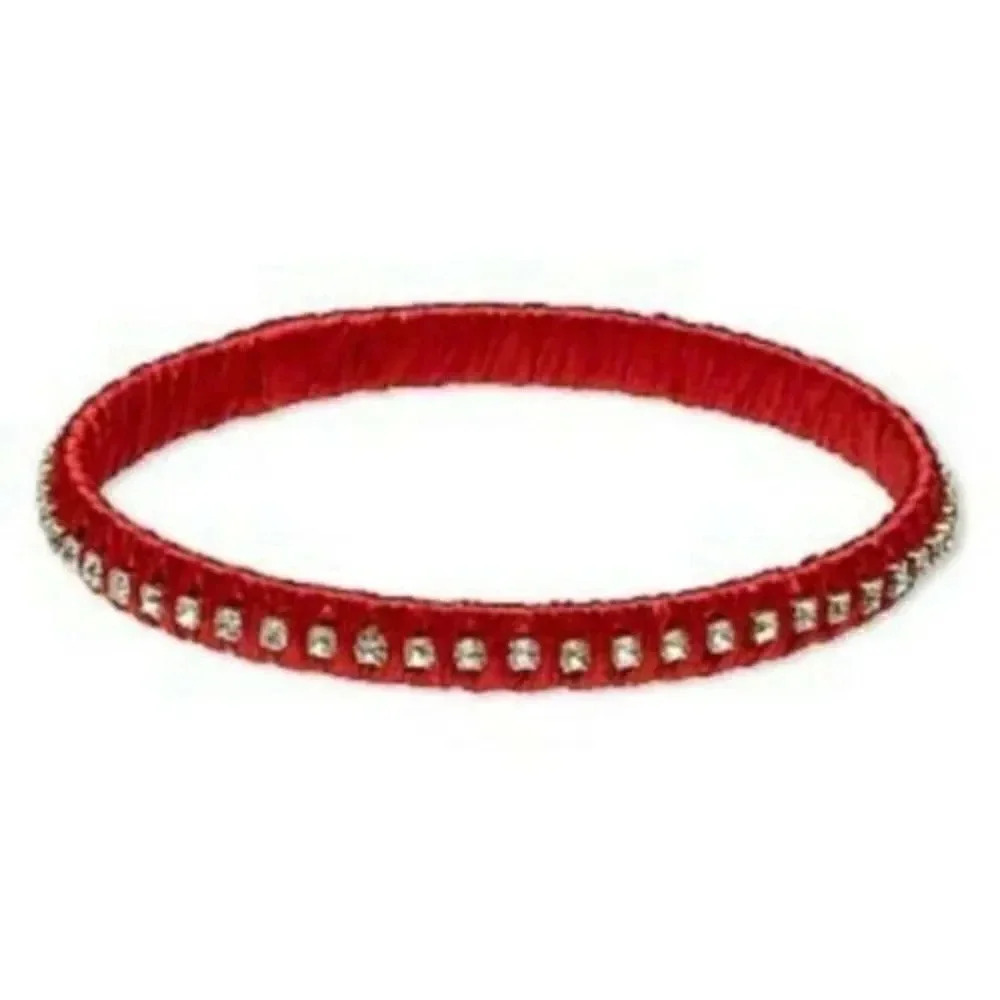 Rich India Red Satin Crystal Fabric Wrapped Brass Bangle Bracelet